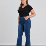 Bootcut τζιν με ελαστική μέση  σε μεγάλα μεγέθη- Μπλε