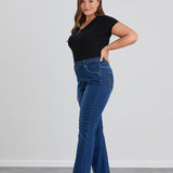 Bootcut τζιν με ελαστική μέση  σε μεγάλα μεγέθη- Μπλε