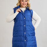 Ελαφρύ αμάνικο μπουφάν με αποσπώμενη κουκούλα σε Μπλε ρουά χρώμα σε μεγάλα μεγέθη 