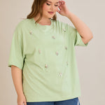 Βαμβακερή μπλούζα oversize 10967 με πετρούλες σε χρώμα μέντα σε μεγάλα μεγέθη 