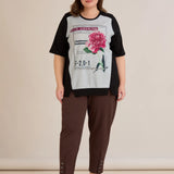 Βαμβακερό T-shirt με στάμπα παιώνια