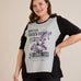 Πολύχρωμο βαμβακερό T-shirt με στάμπα Πετούνια σε μεγάλα μεγέθη 