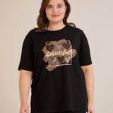 Βαμβακερό T-shirt με στάμπα και στρας “Beautiful”