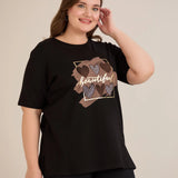 Βαμβακερό T-shirt με στάμπα και στρας “Beautiful”
