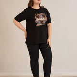 Βαμβακερό T-shirt με στάμπα και στρας “Beautiful”