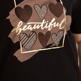 Βαμβακερό T-shirt με στάμπα και στρας “Beautiful”