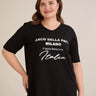 Βαμβακερό T-shirt με ασημί στάμπα “Italia” σε μαύρο χρώμα σε μεγάλα μεγέθη