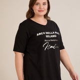 Βαμβακερό T-shirt με ασημί στάμπα “Italia”