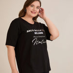 Βαμβακερό T-shirt με ασημί στάμπα “Italia” σε μαύρο χρώμα σε μεγάλα μεγέθη