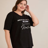 Βαμβακερό T-shirt με ασημί στάμπα “Italia” σε μαύρο χρώμα σε μεγάλα μεγέθη