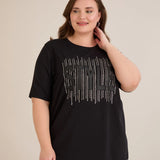 Βαμβακερό T-shirt με στάμπα και στρας “Style”