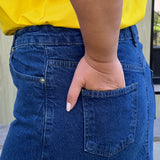 Denim φούστα από σφιχτό ύφασμα σε μεγάλα μεγέθη - Μπλε